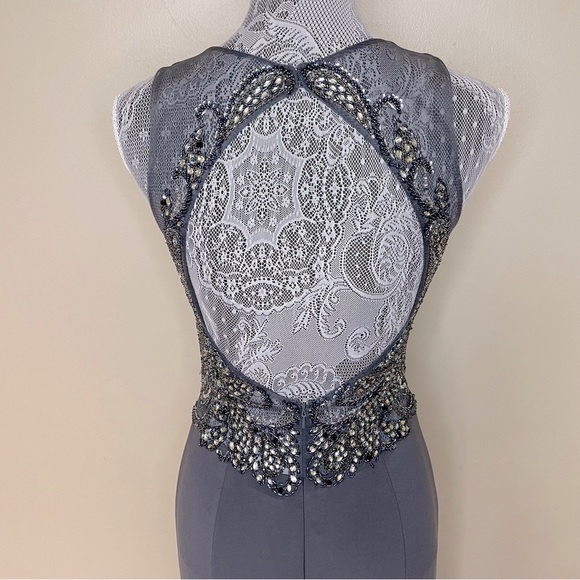 Gray Tight Fit Sequined Top Prom Dress - Picture 6 of 8
